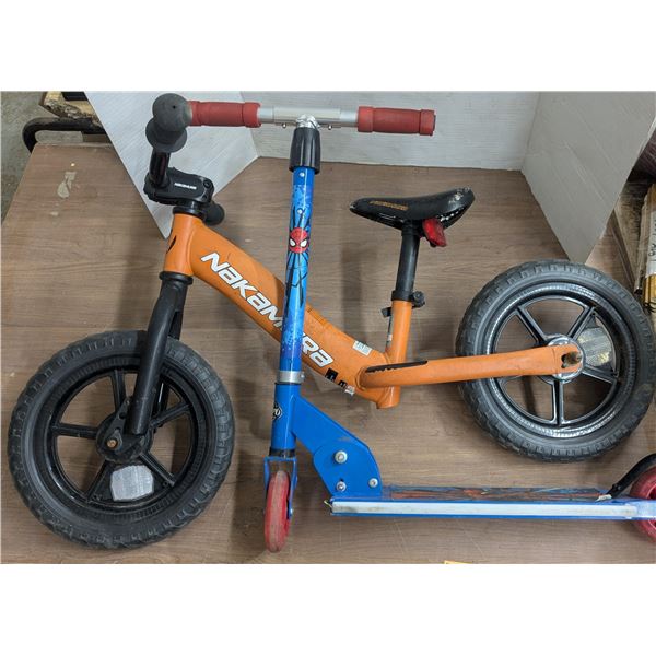 Mini bike, no pedals, "Nakamura" and kids scooter