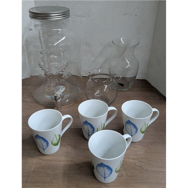 Drink dispenser, coffee mugs, candle holder, vase