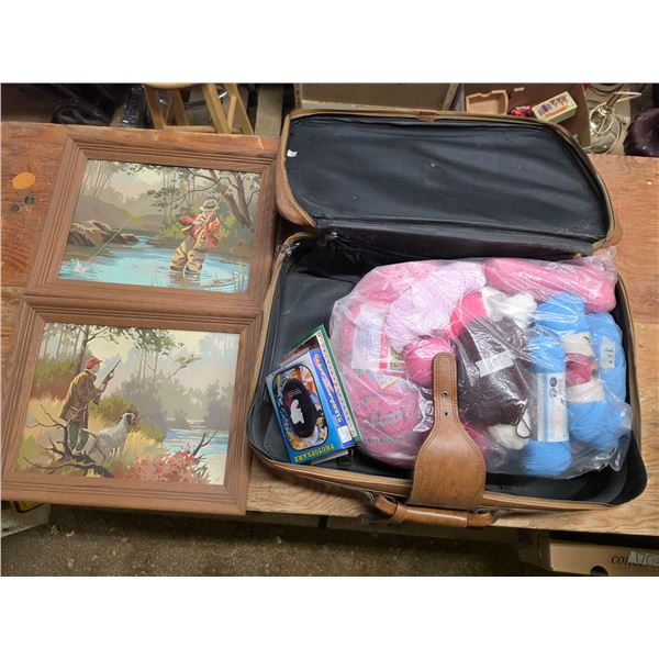 Suitcase full of yarn/wool and 2 pictures- 15" by 19"