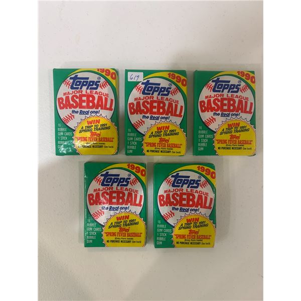 1990 Topps Baseball Wax Packs (5 Unopened Packs)