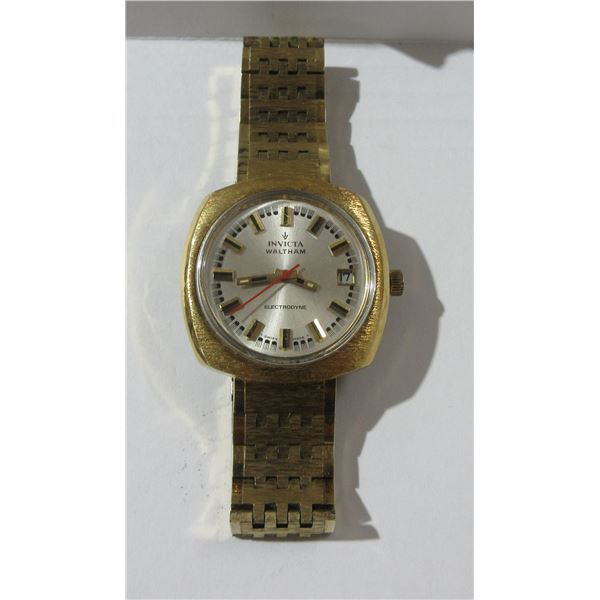 VINTAGE INVICTA WALTHAM ELECTRODYNE ELECTRONIC DATE @ 3 WATCH NEW BATT, RUNS