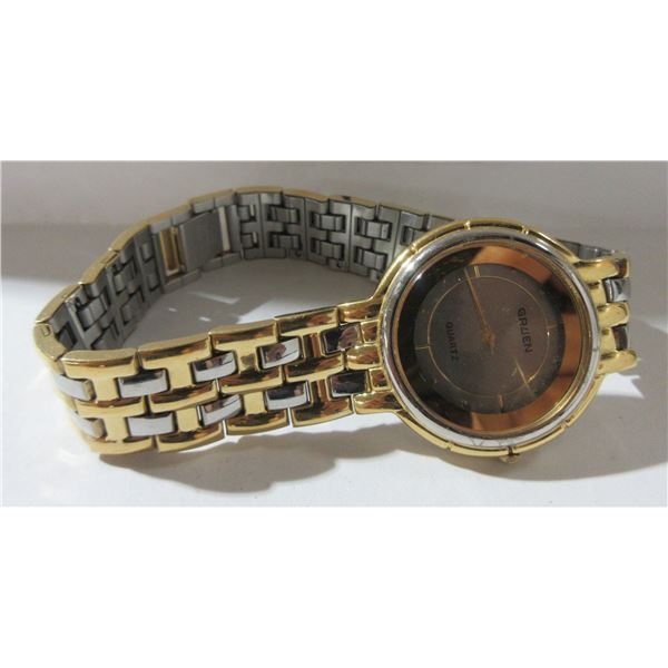 VINTAGE GRUEN QTZ WATCH, NEW BATT, RUNS 33MM