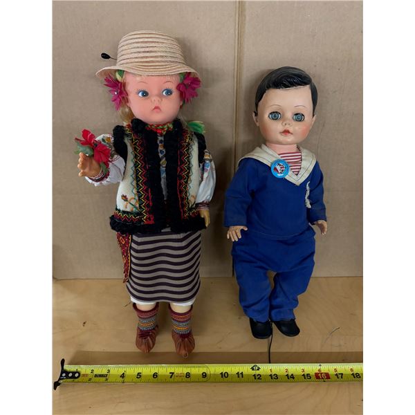 Vintage costume dolls from Europe, likely from the mid-20th century.