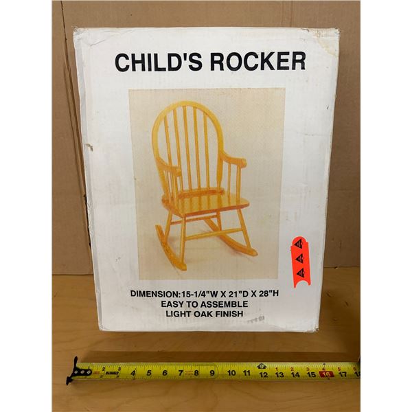 Child's Rocker packaged for assembly, featuring a classic Windsor-style design with spindled support