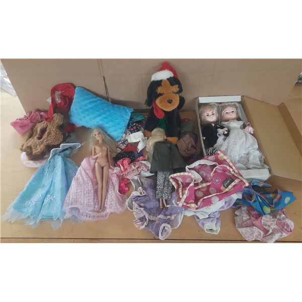 Collection includes several vintage-style toys and accessories, such as a Barbie doll and a pair of