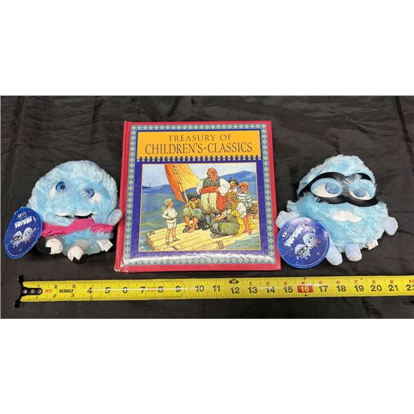 Treasury of Children's Classics" book and Cadillac Fairview Tufties plush toys.