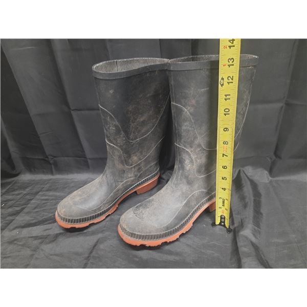 Black rubber work or rain boots. (Size 8)