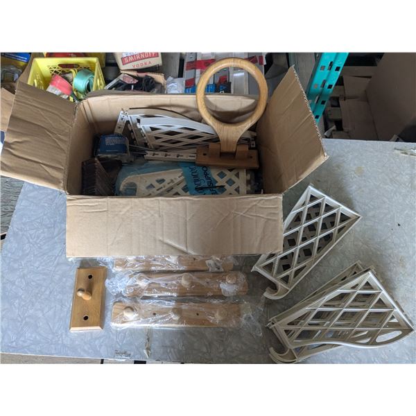 Plastic shelf brackets with wooden coat pegs