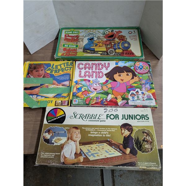 Letter perfect, scrabble, candy land, sesame Street game