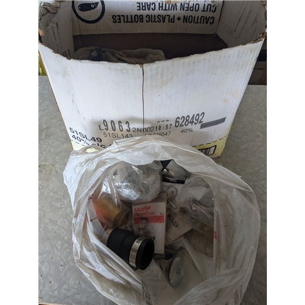 Box of pipe fittings and valves, metal