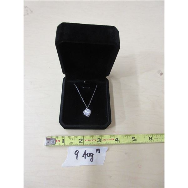 9 - NEW Sterling Silver 2.0ct Heart Cut Heart Halo Necklace