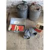 Image 2 : Vintage gas cans, lunch pail, cork bottle caps(New in Box), Headlight/taillight cone housing