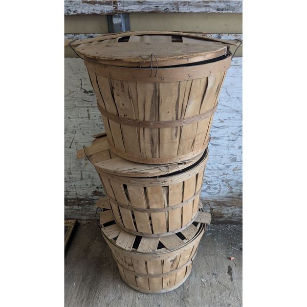 3 wood slat fruit baskets *With Lids*