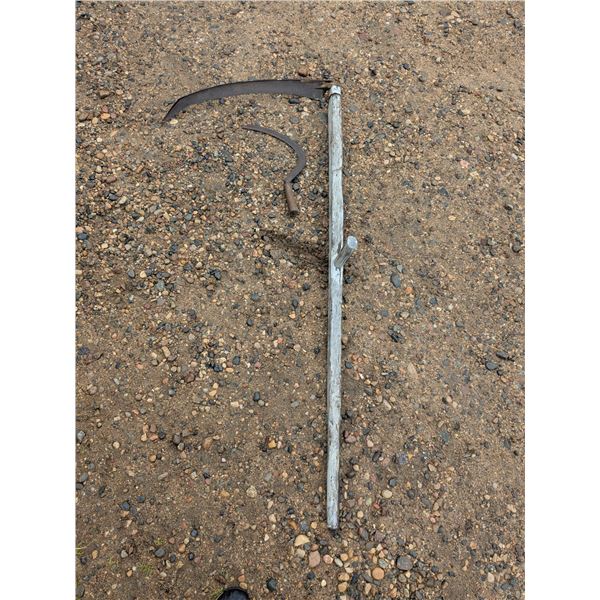 Scythe(62" handle, 26" blade) with sickle(16" blade)