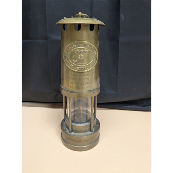 Vintage Brass miners lamp, "E. Thomas & Williams"