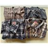 Image 1 : (4) Long Sleeve Plaid Button Ups Shirts - (2 ) Wrangler 3XL, (1) George 2XL, (1) Midtown 2XL.