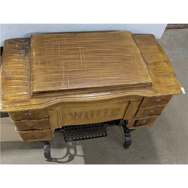 Antique White sewing machine, folding table, complete