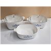 Image 1 : (3) Vintage Blue Cornflower Corning Ware Casserole Dishes (4/6/7c) w/ (2) P7C Pyrex Lids