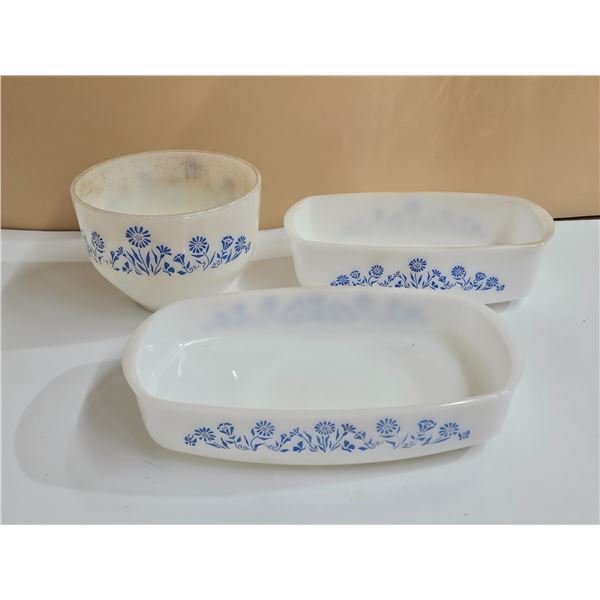 (3) Cornflower Pattern Federal Glass Milk Glass