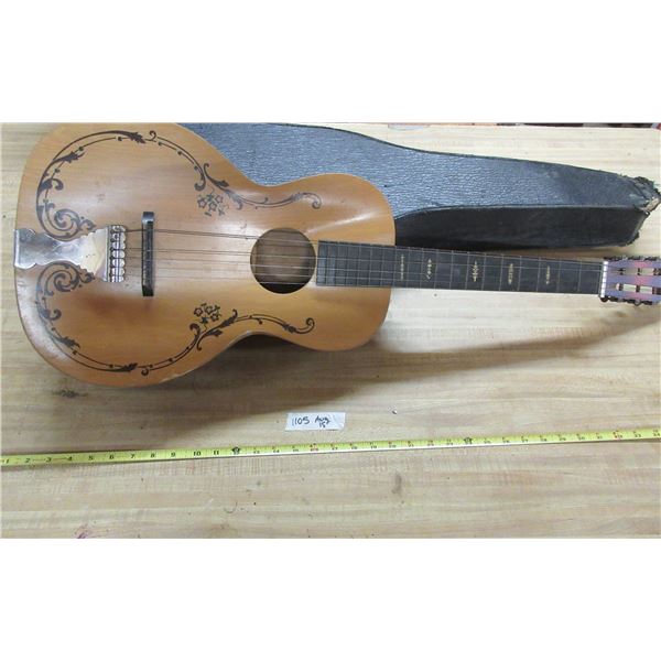 Vintage Wooden Guitar With Case