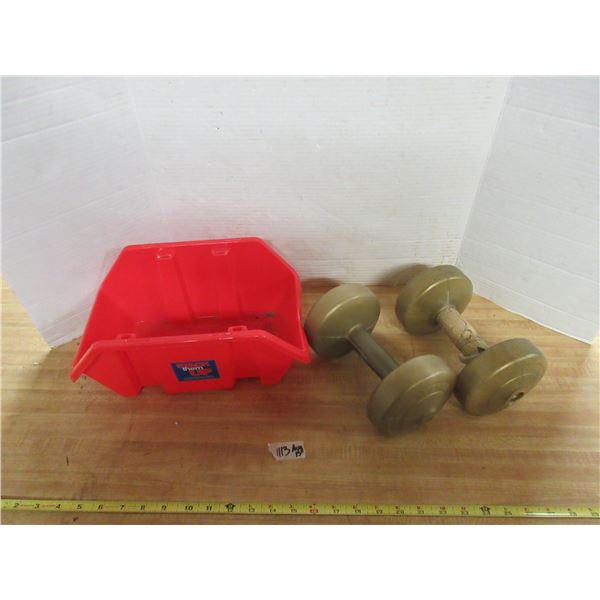 Stackable Storage Container and (2) 5 Lbs Dumbbells