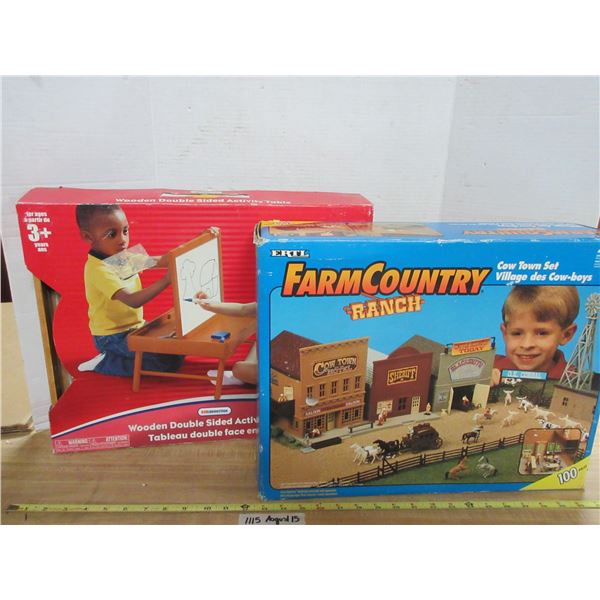 Wooden Double Sided Activity Table and Cow Town Set