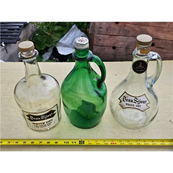 (3) Vintage Glass Wine Bottles