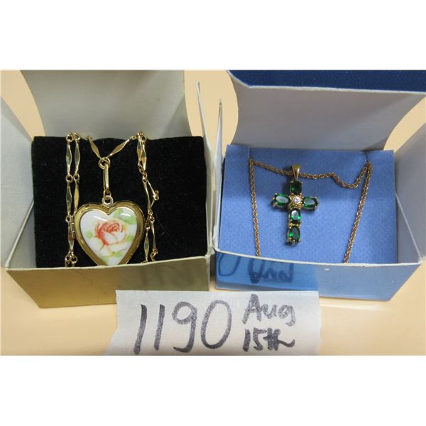 Avon porcelain Heart locket necklace and Avon Cross Necklace