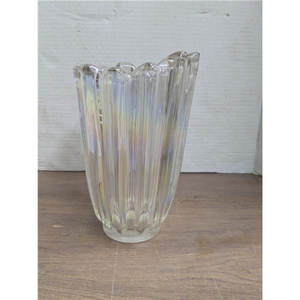 Irredescent glass vase, 8" tall