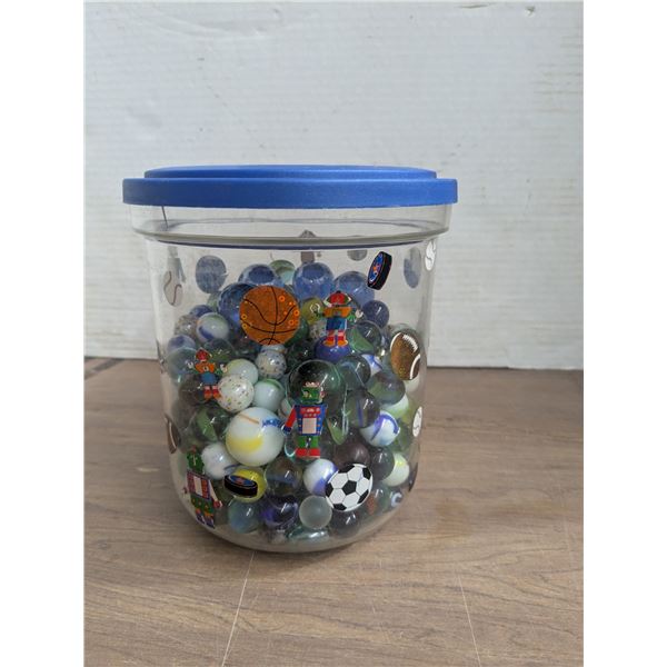 Plastic jar of marbles