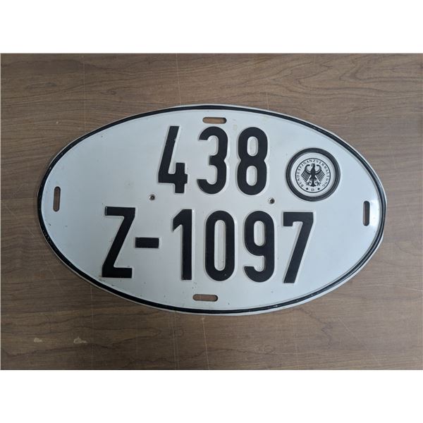 Vintage west German, 14x8.5" Oval, Import plate, collectible