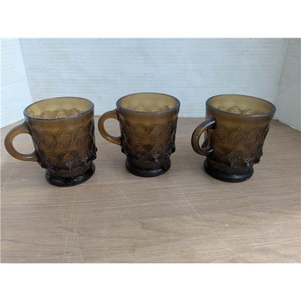 3 Vintage FireKing brown glass mugs
