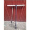 Image 1 : Pitchfork and  manual post hole digger.