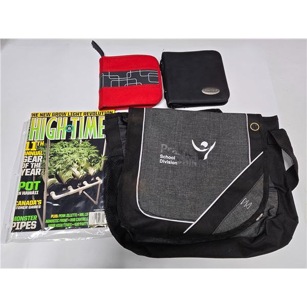 (2) CD Cases, Book Bag, High Times Magazine