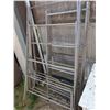 Image 2 : Vintage clothes racks, cross country skis and poles(75" and 80"), Wooden desk(42x26x29)