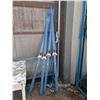 Image 3 : Vintage clothes racks, cross country skis and poles(75" and 80"), Wooden desk(42x26x29)