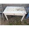 Image 4 : Vintage clothes racks, cross country skis and poles(75" and 80"), Wooden desk(42x26x29)