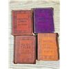 Image 6 : Antique Little Leather Book Lot on Wooden Shelf Rack - Real Leather Bound