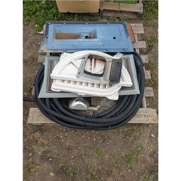 Mixed pallet lot, dodge door panels, parts, hose, etc