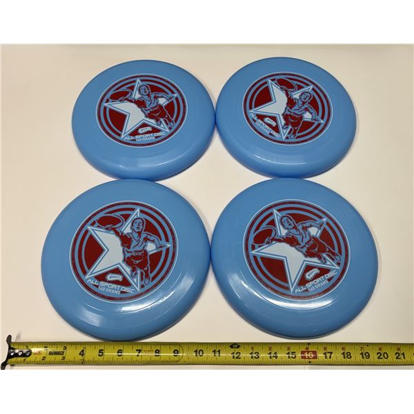 (4) Frisbee All Sport Flying Discs feature a classic star graphic and a lightweight. (New)