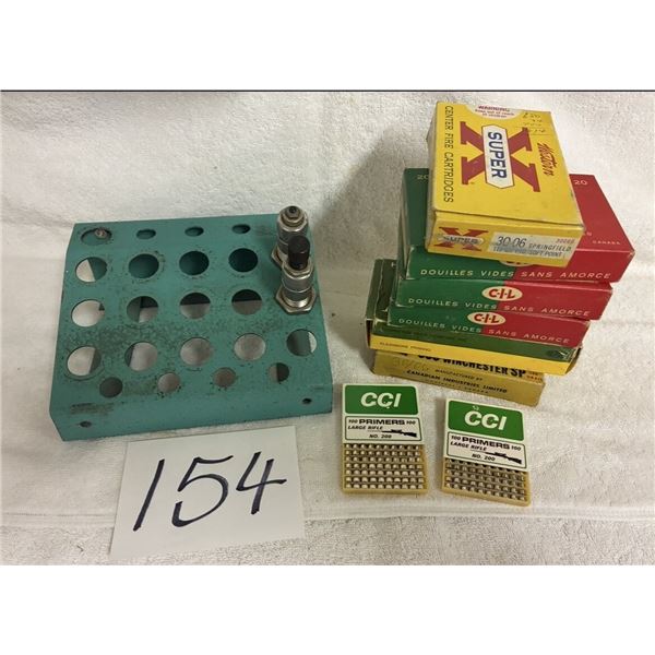 30/06 Reloading Pies, RCBS-Die Holder Stand, 120 Brass, 200 #200 Large Rifle Primer