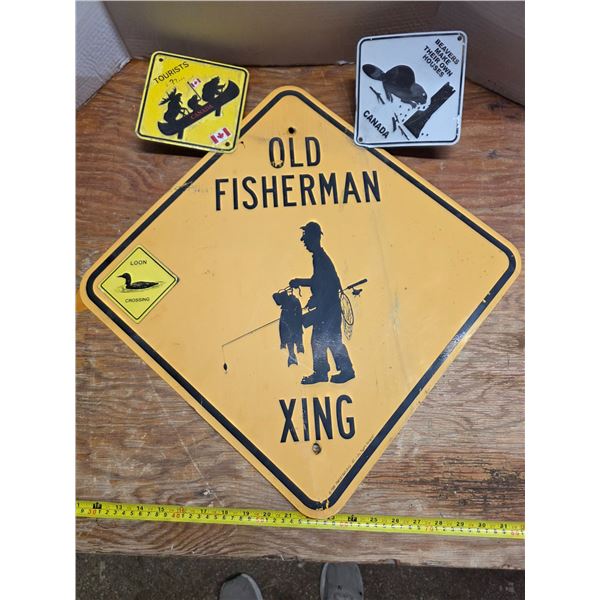 Old fisherman metal sign- 18" by 18"