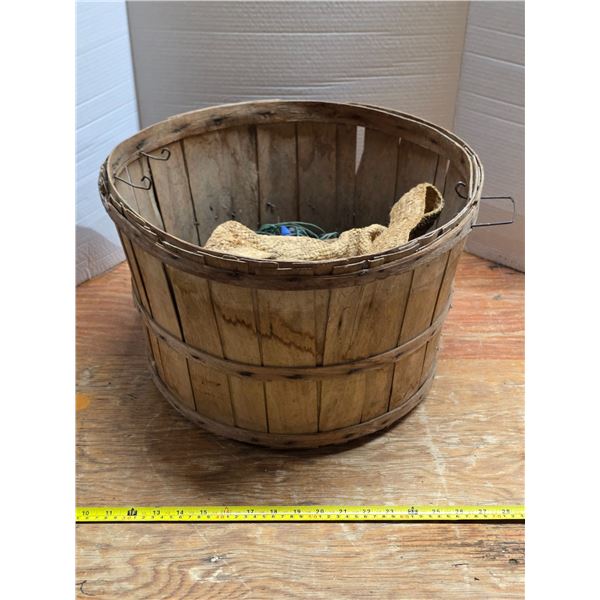 Wooden basket and christmas lights