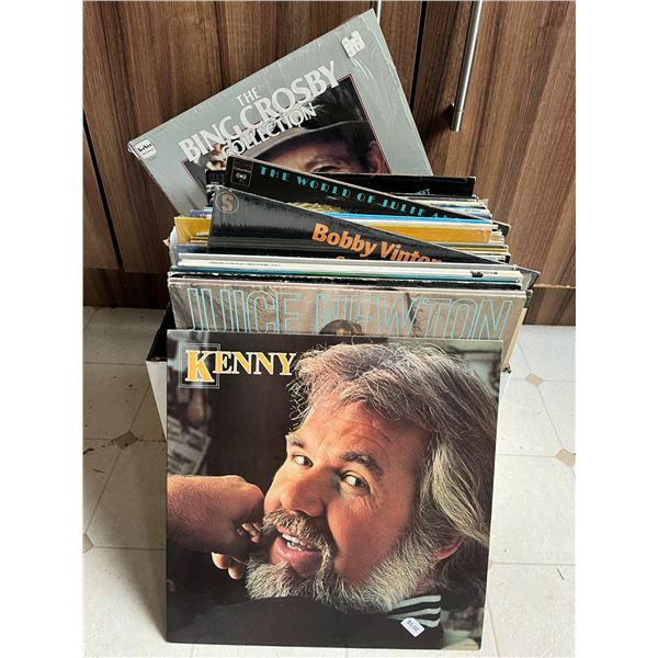 Box of 60 Vinyl LP records. Mixed genres.