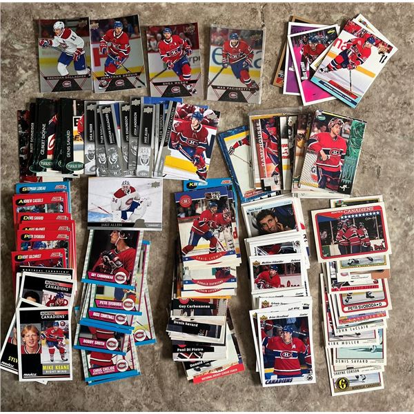 Lot of 180 different Montreal Canadiens Hockey Cards. Mixed Brands. Mixed years.