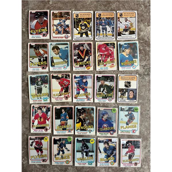 1981-82 O-Pee-Chee (OPC) lot of 25 hockey cards. Ruskowski, Trottier, Federko, Propp are from Sask.