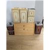Image 1 : Vintage storage tins, missing one lid. with wood bread box