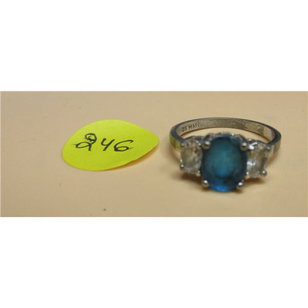 925 beautiful silver white & blue stone ring - size 9