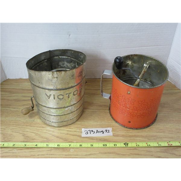 Vintage Orange Flour Shifterand Vintage Metal Flour Shifter