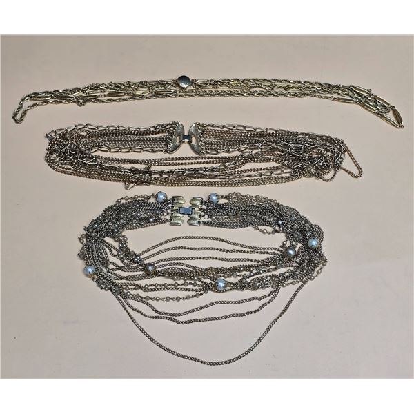 (3) Vintage Multi-Strand Gold Coloured Necklaces
